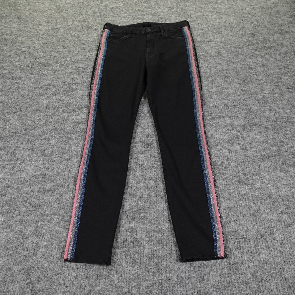 Mother High Waisted Looker Ankle Fray Womens Jeans 29 Black Guilty Glitter Racer